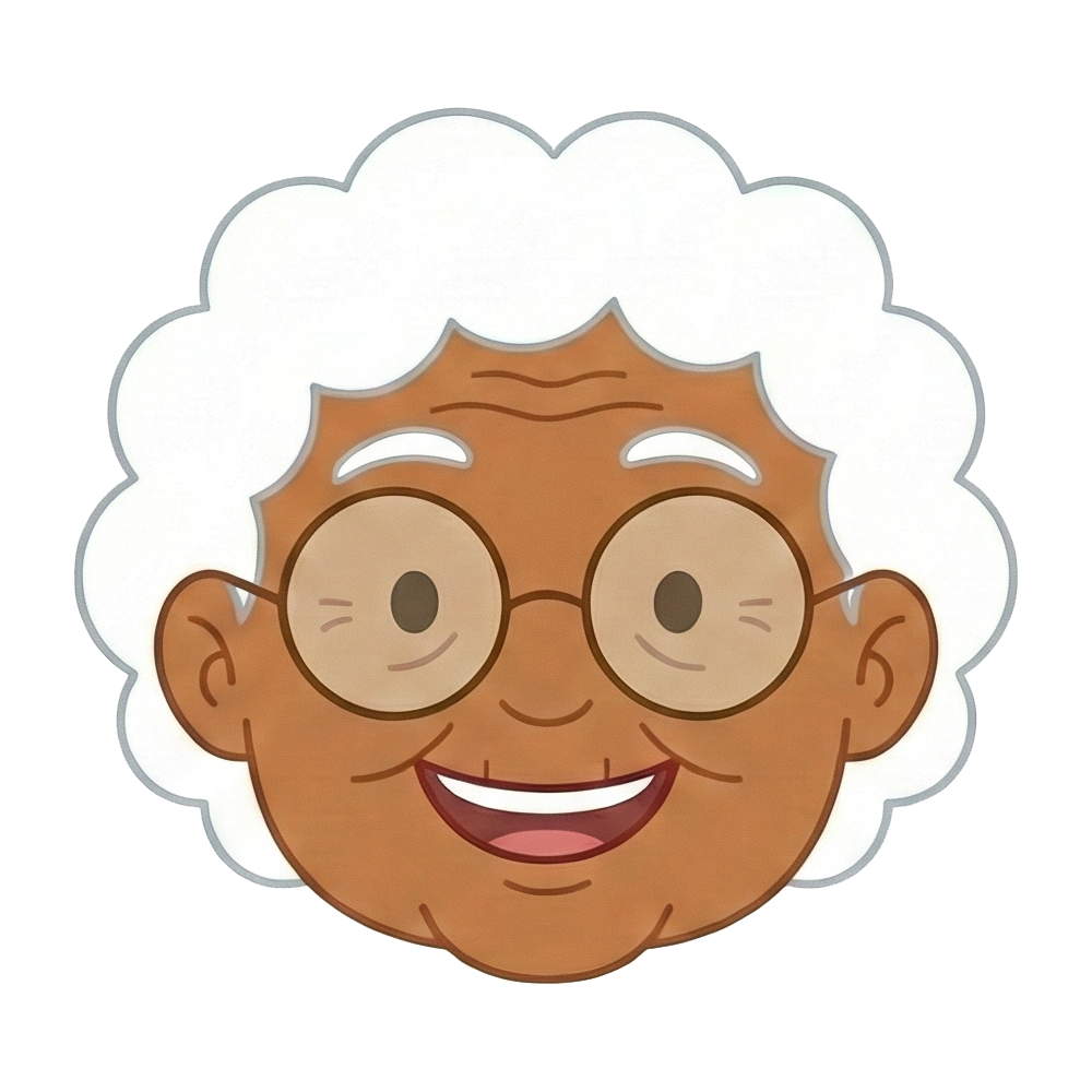 Lola smiling warmly, ready to teach Tagalog